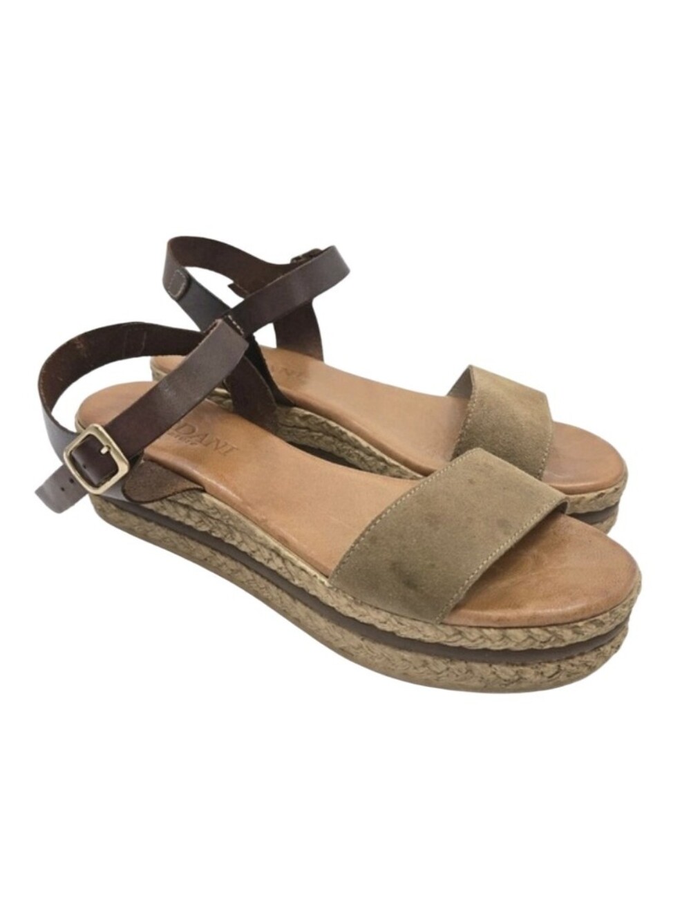 Cordani Sandals Women's‎ Size 8 Open Toe Strappy Woven Wedge Beige Brown